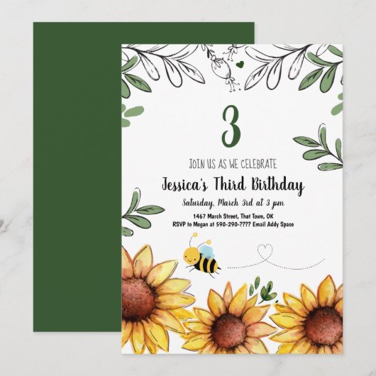 Invitation Soirée des Anniversaires de enfants de l'abeille m (Devant / Derrière)