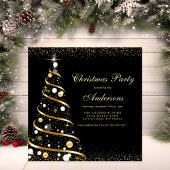 Invitation Soirée des arbres de Noël Elégante Black Sparkle