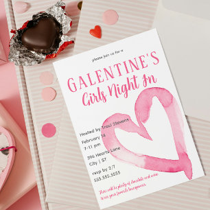Invitation Soirée des filles de Galentine de Coeur Rose sur i