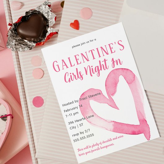 Invitation Soirée des filles de Galentine de Coeur Rose sur i