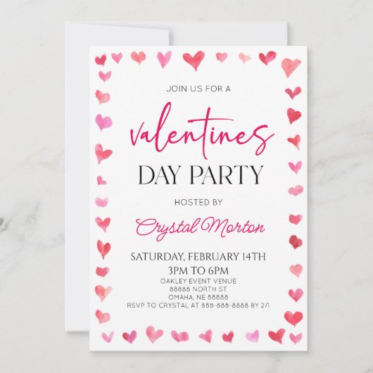 Invitation Soirée des Valentines aux Coeurs rouges roses (Devant)
