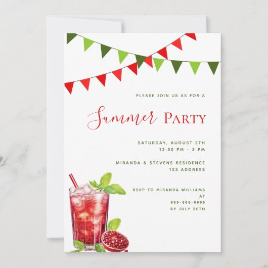 Invitation Soirée d'été boisson rouge extérieure (Devant)