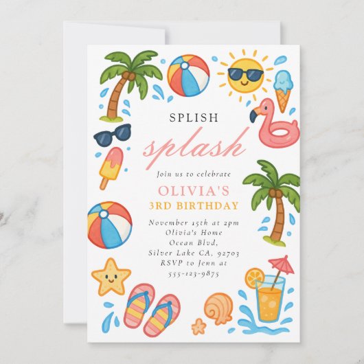 Invitation Soirée d'été de la piscine de Splish (Devant)