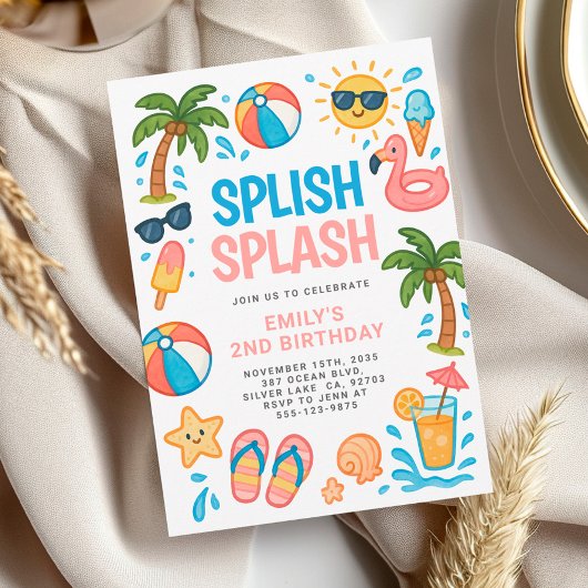 Invitation Soirée d'été de la piscine de Splish