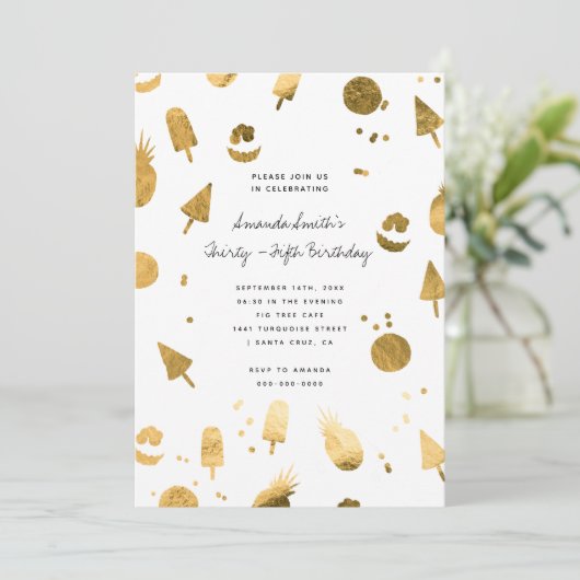 Invitation Soirée d'été de la plage Gold Foil Aduthday  (Debout devant)