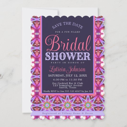 Invitation Soirée d'étoile violette rose Bohême (Devant)