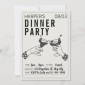 Invitation Soirée d'être et dîner d'illustrations rétros noir (Devant)