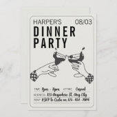 Invitation Soirée d'être et dîner d'illustrations rétros noir (Devant / Derrière)
