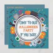 Invitation Soirée d'Halloween à cadre Éffrayant (Devant / Derrière)