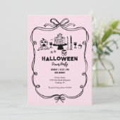Invitation Soirée d'Halloween à main rose (Debout devant)