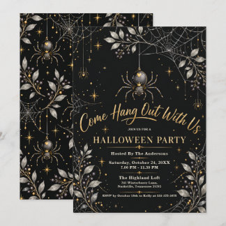 Invitation Soirée d'Halloween araignée en or noir
