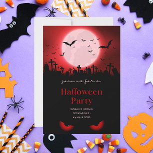Invitation Soirée d'Halloween au cimetière de la Lune Rouge e