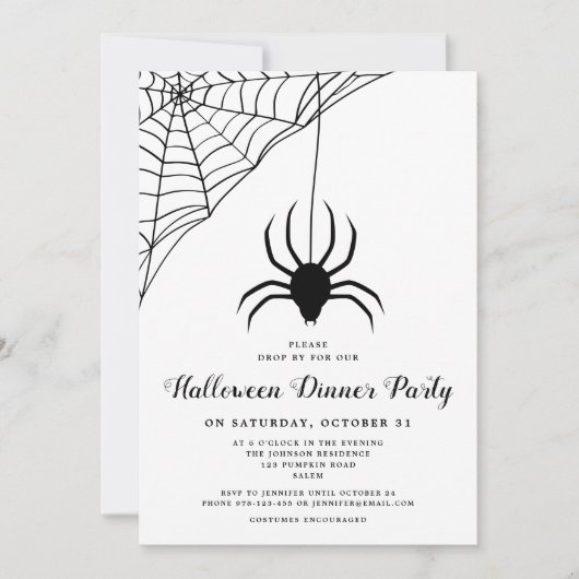 Invitation Soirée d'Halloween Black Spider (Devant)
