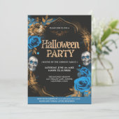 Invitation Soirée d'Halloween Bleu & Or (Debout devant)