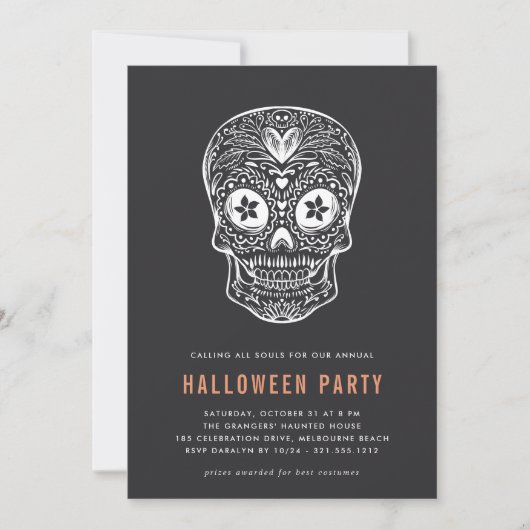 Invitation Soirée d'Halloween Calavera (Devant)