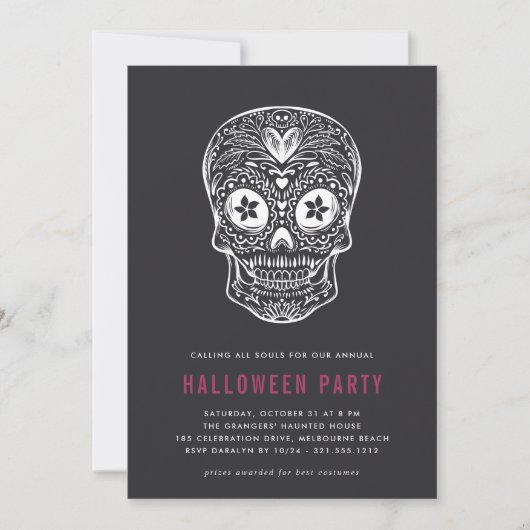Invitation Soirée d'Halloween Calavera (Devant)