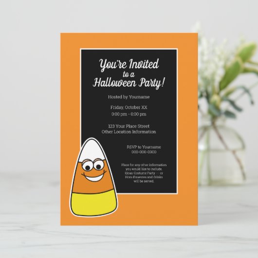 Invitation Soirée d'Halloween Candy Corn (Debout devant)