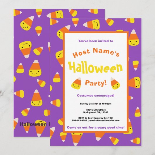 Invitation Soirée d'Halloween Candy Corn (Devant / Derrière)