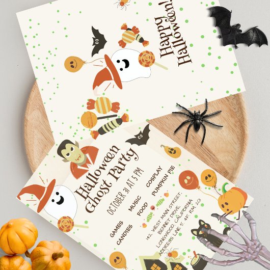 Invitation Soirée d'Halloween Citrouille Bat Kids Ghost