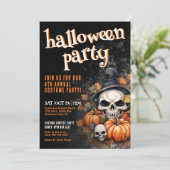 Invitation Soirée d'Halloween Citrouille Crâne (Debout devant)