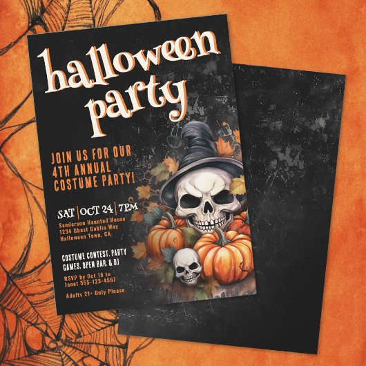 Invitation Soirée d'Halloween Citrouille Crâne