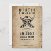 Invitation Soirée d'Halloween crâne de pirate vintage (Devant)