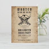 Invitation Soirée d'Halloween crâne de pirate vintage (Debout devant)