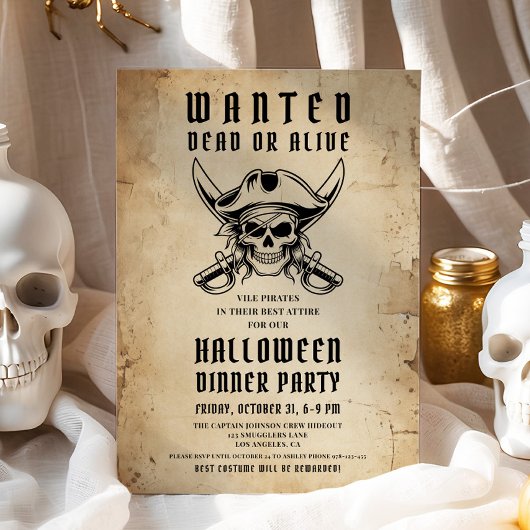 Invitation Soirée d'Halloween crâne de pirate vintage