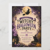 Invitation Soirée d'Halloween d'adolescente sorcière effrayan (Devant)