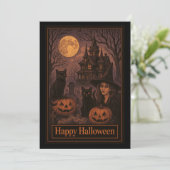 Invitation Soirée d'Halloween dans une maison hantée de sorci (Debout devant)