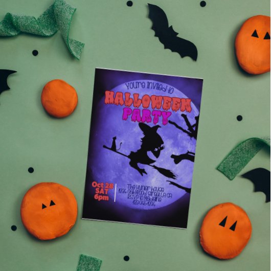 Invitation Soirée d'Halloween de Darknight avec chat mignon a