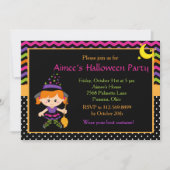 Invitation Soirée d'Halloween de fille sorcière mignonne (Devant)