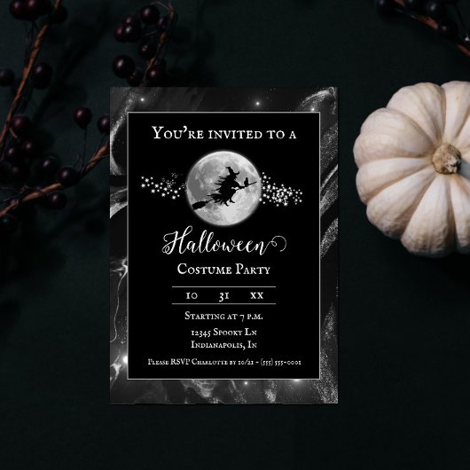 Invitation Soirée d'Halloween de la sorcière noire