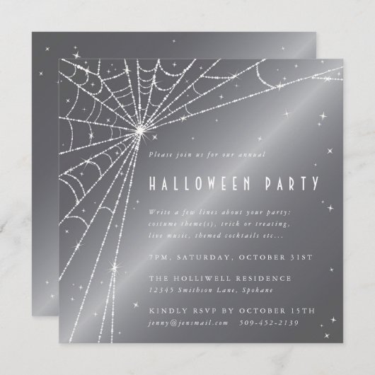 Invitation Soirée d'Halloween de l'araignée de diamant gris a (Devant / Derrière)
