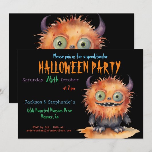 Invitation Soirée d'Halloween du mignon Monster Bash (Devant / Derrière)