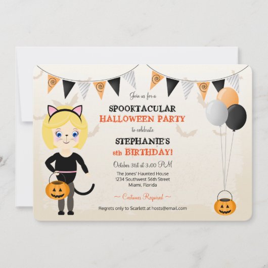 Invitation Soirée d'Halloween en chats (Devant)