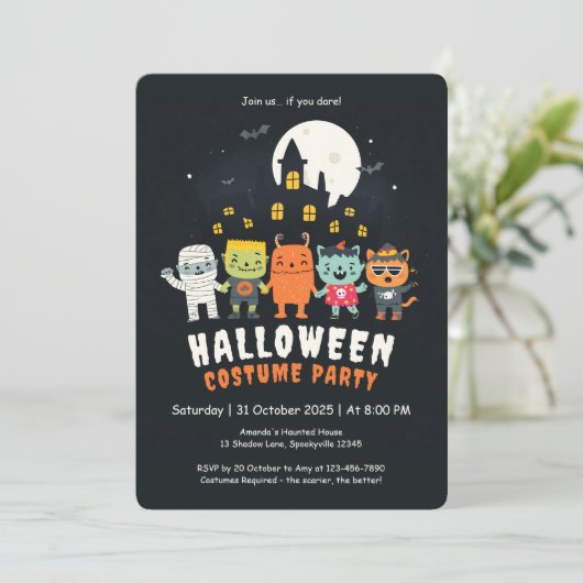 Invitation Soirée d'Halloween en costume mignon (Debout devant)