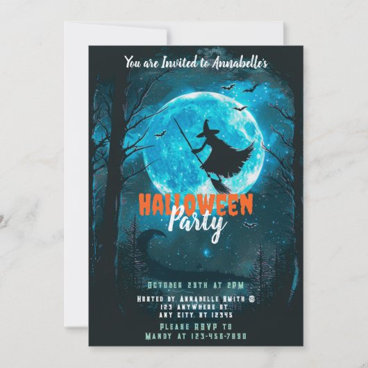 Invitation Soirée d'Halloween en forêt sous la pleine lune de (Devant)