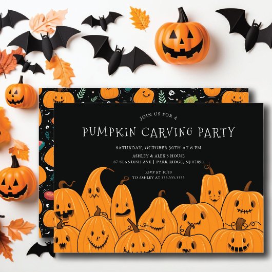Invitation Soirée d'Halloween en sculpture Citrouille