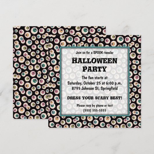 Invitation Soirée d'Halloween Eyeballs (Devant / Derrière)