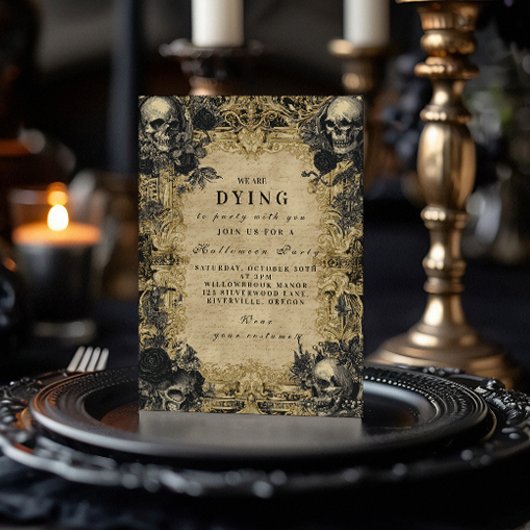 Invitation Soirée d'Halloween gothique du crâne baroque