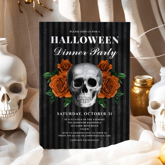 Invitation Soirée d'Halloween gothique Gothique Floral Skull