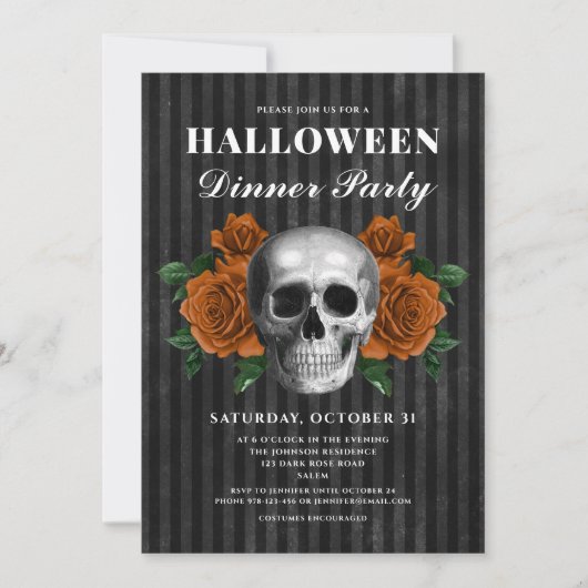 Invitation Soirée d'Halloween gothique Gothique Floral Skull (Devant)