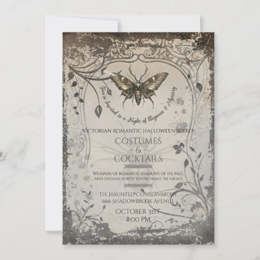 Invitation Soirée d'Halloween gothique Moth victorienne (Devant)