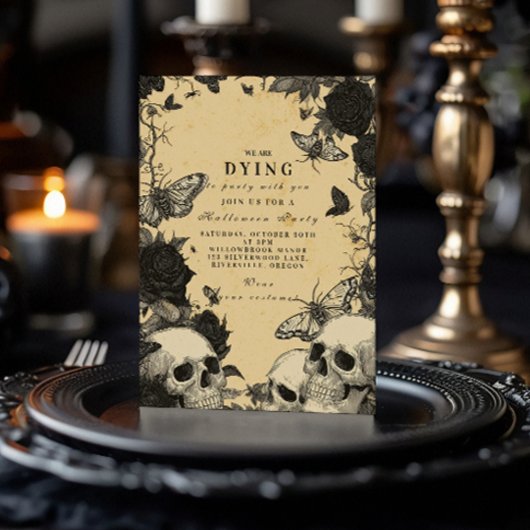Invitation Soirée d'Halloween macabre gothique de crâne et de