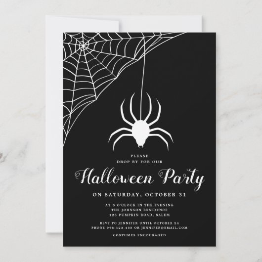 Invitation Soirée d'Halloween Noir Et Blanc (Devant)