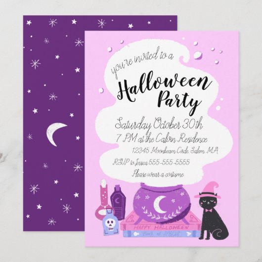 Invitation Soirée d'Halloween Pastel Witch (Devant / Derrière)