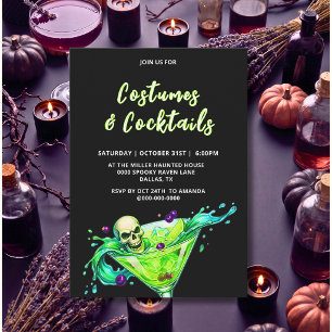 Invitation Soirée d'Halloween pour adultes Cocktail Tête de m