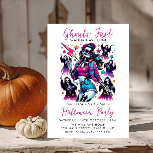 Invitation Soirée d'Halloween pour adultes Filles roses et re