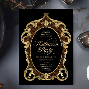 Invitation Soirée d'Halloween pour adultes Gold Ornat Vintage